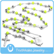 Christ Halskette religiöse Rosenkranz Halskette Kreuz Anhänger grün Rosenkranz lange Kette für Frauen Mens